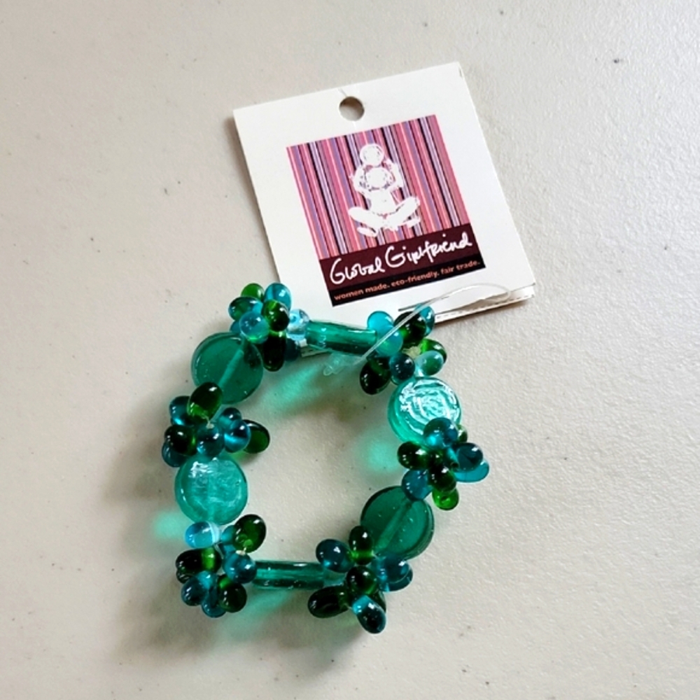 Global Girlfriend Tara Project Teal and Green Beaded Bracelet